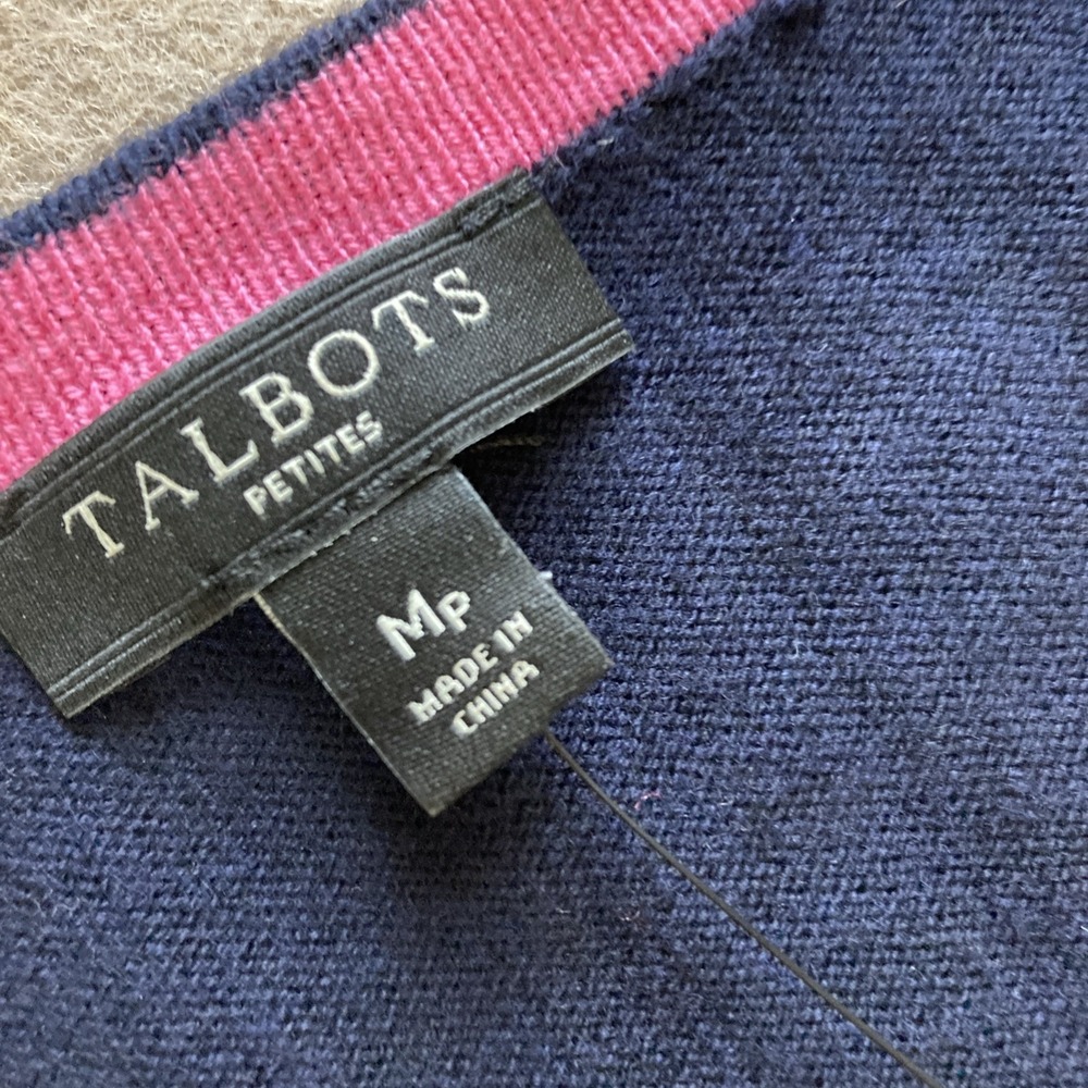 Talbots Charming Polkadot Cardigan Sz PM New Navy Embroidered Colorful - Picture 4 of 8